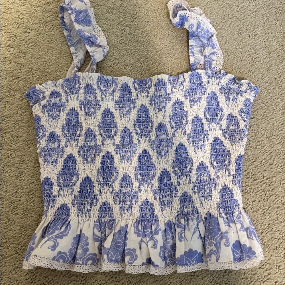 Wilfred Smocked Blue and White Tank Top